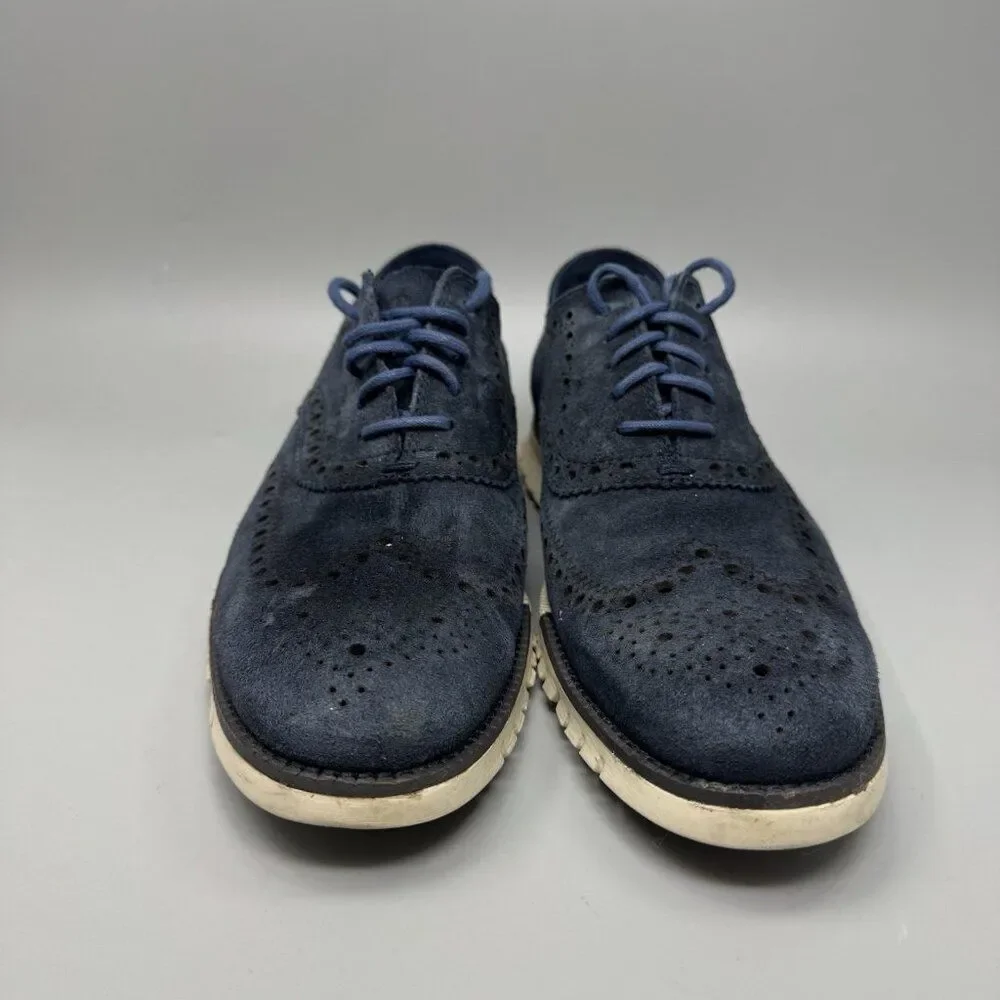 Cole Haan Zerogrand Wingtip Oxford 9.5 Men Suede Lace Up Minimal Stylish Blue